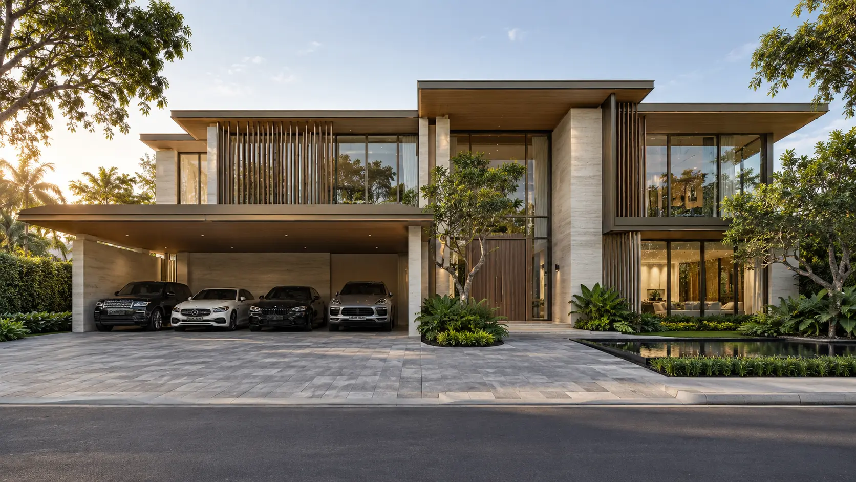 ภาพภายนอกบ้านอัครา บ้านสไตล์Contemporary Luxury พร้อมสวนและที่จอดรถ