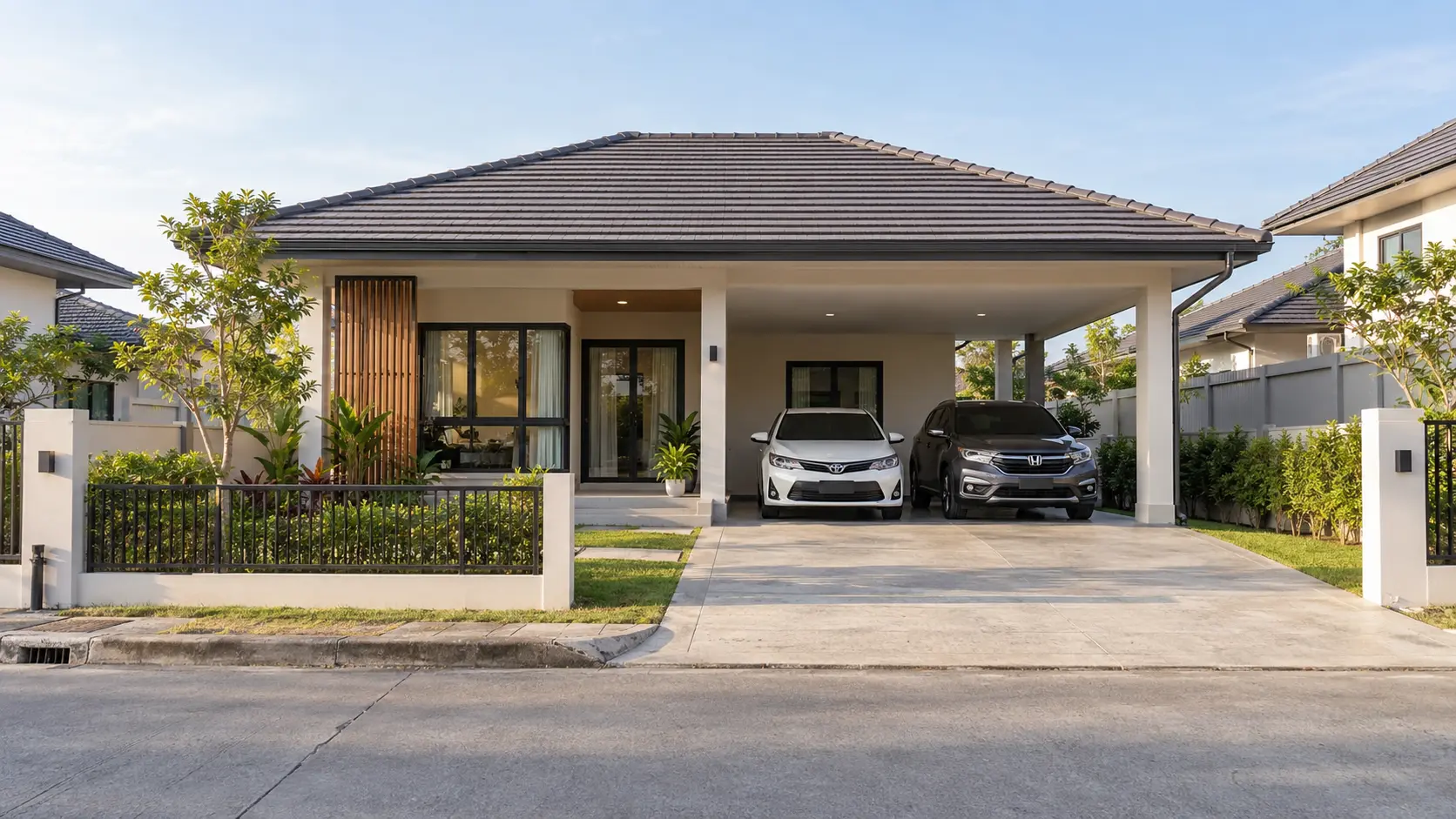 ภาพภายนอกบ้านชื่นลม บ้านสไตล์Modern Tropical พร้อมสวนและที่จอดรถ