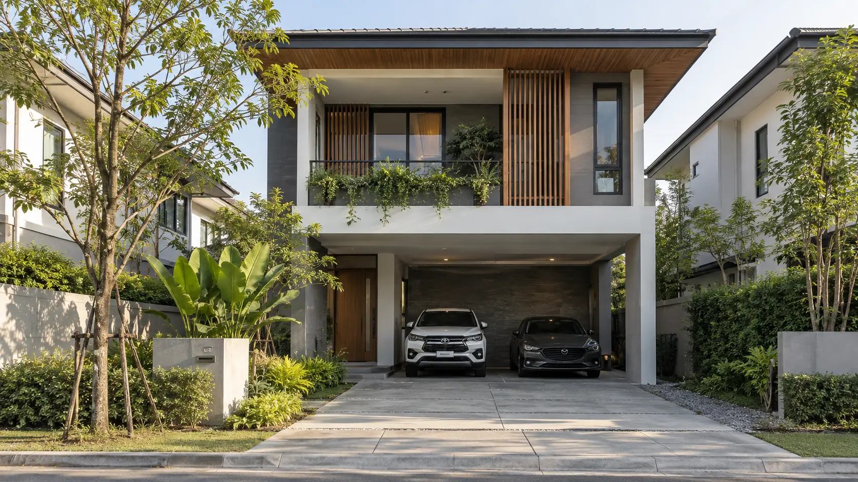 ภาพภายนอกบ้านลมเหนือ บ้านสไตล์Modern Tropical พร้อมสวนและที่จอดรถ