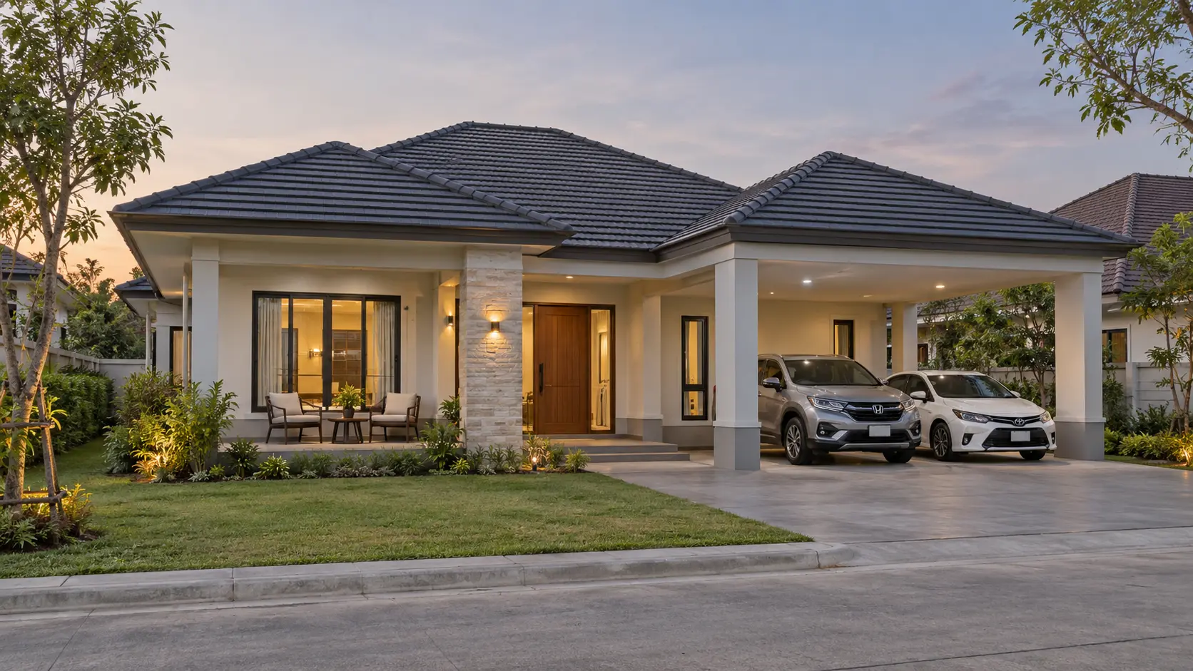 ภาพภายนอกบ้านเมตตา บ้านสไตล์Contemporary Luxury พร้อมสวนและที่จอดรถ