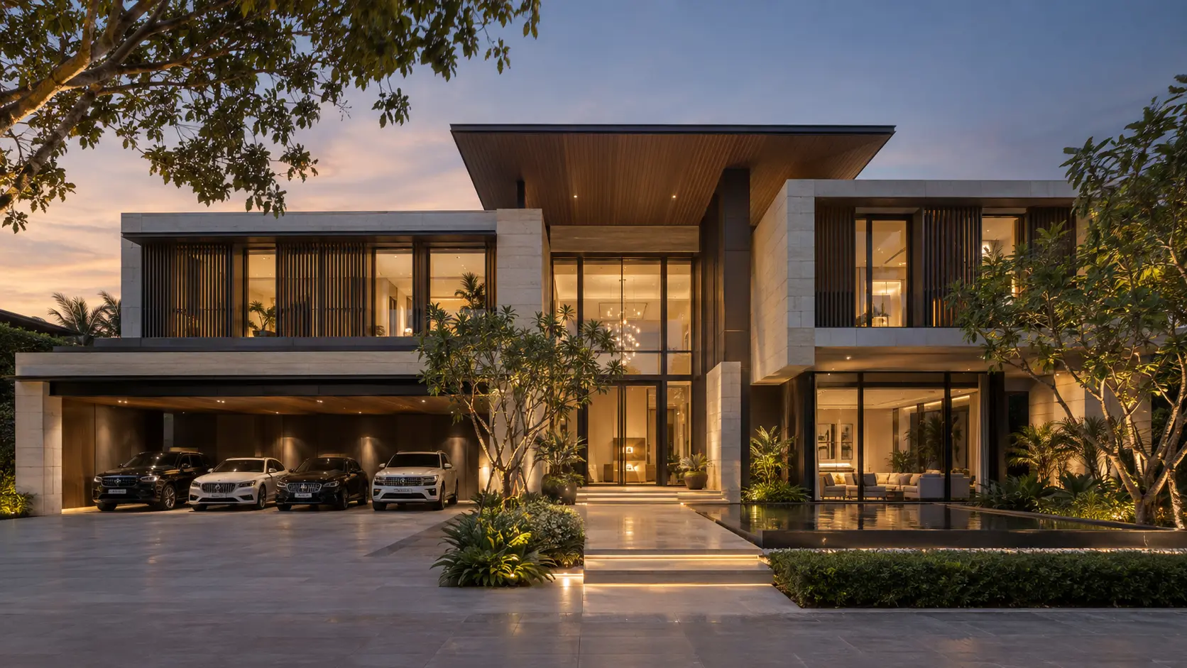ภาพภายนอกบ้านณภัทร บ้านสไตล์Contemporary Luxury พร้อมสวนและที่จอดรถ