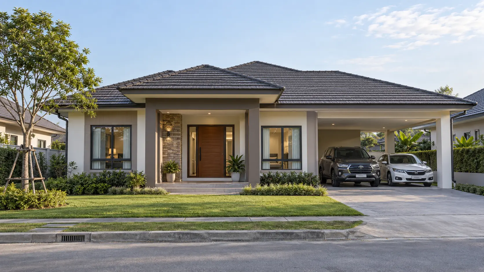 ภาพภายนอกบ้านภาคิน บ้านสไตล์Contemporary Luxury พร้อมสวนและที่จอดรถ