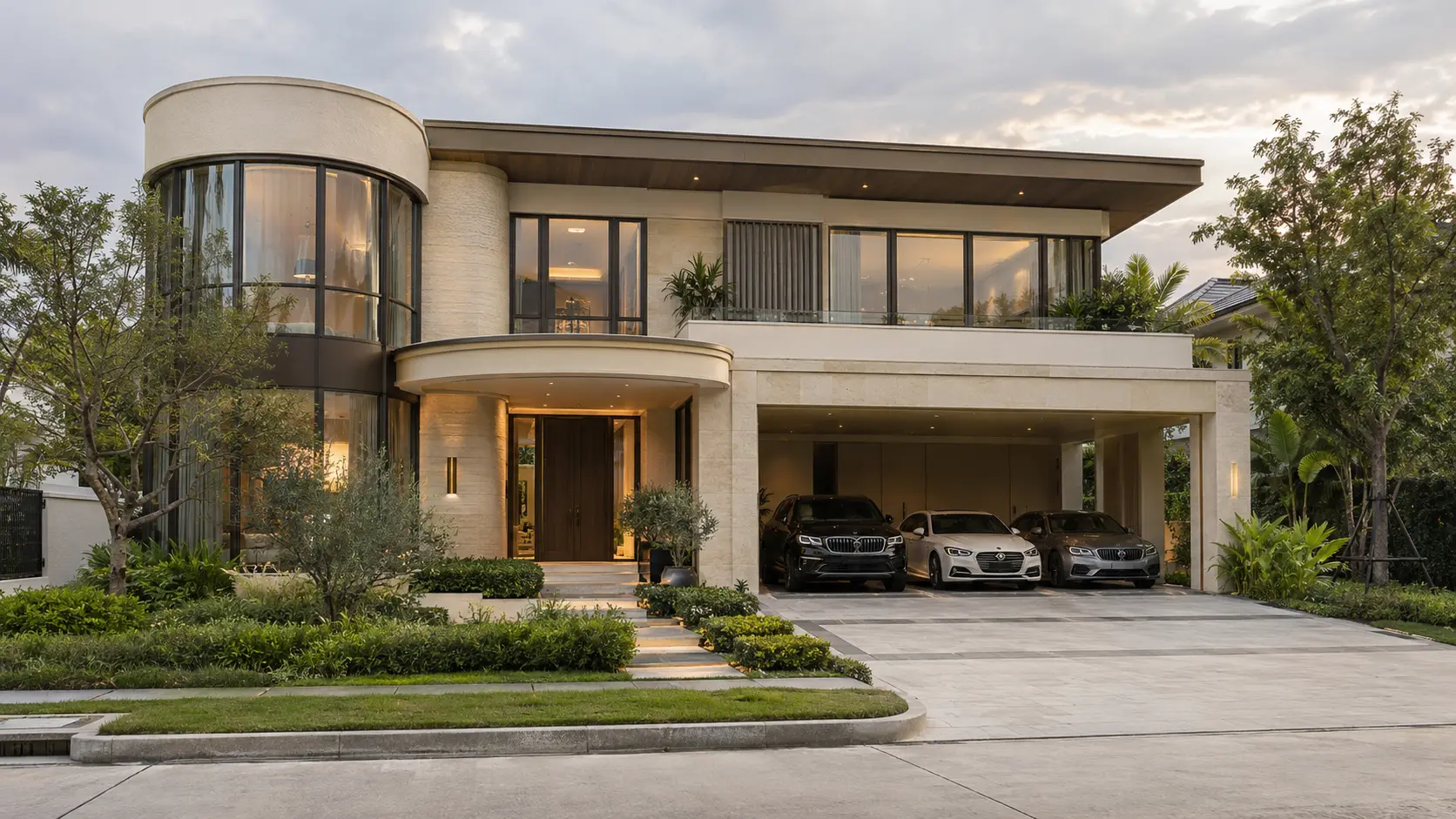 ภาพภายนอกบ้านรวิภา บ้านสไตล์Contemporary Luxury พร้อมสวนและที่จอดรถ