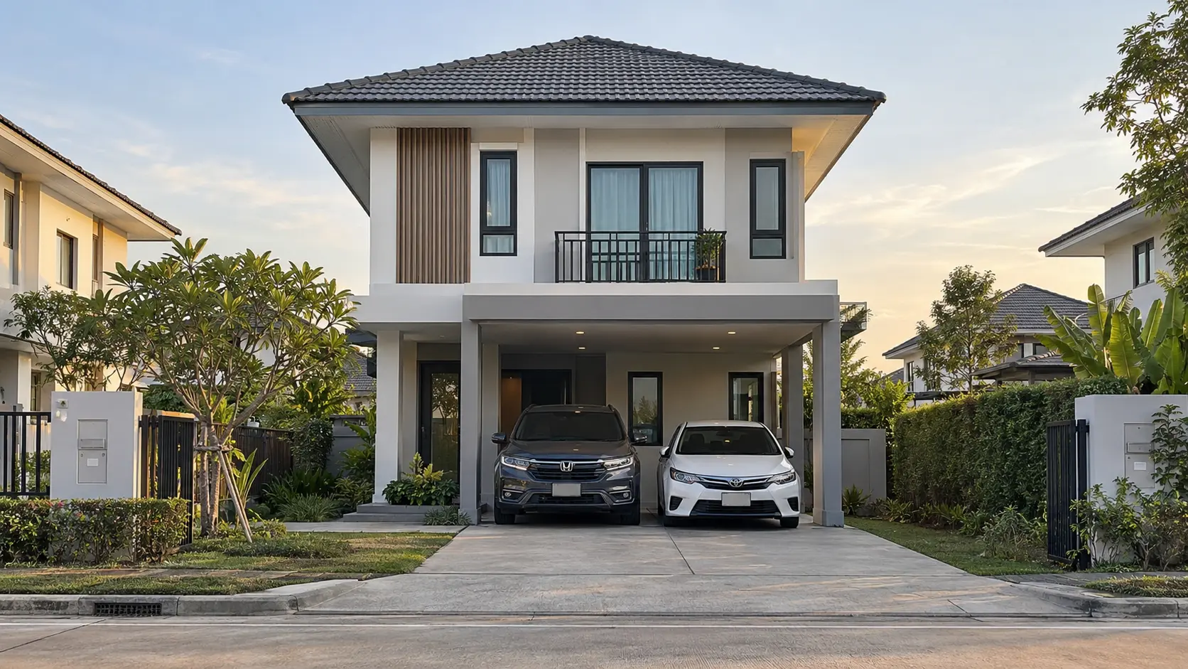 ภาพภายนอกบ้านตะวัน บ้านสไตล์Modern Tropical พร้อมสวนและที่จอดรถ