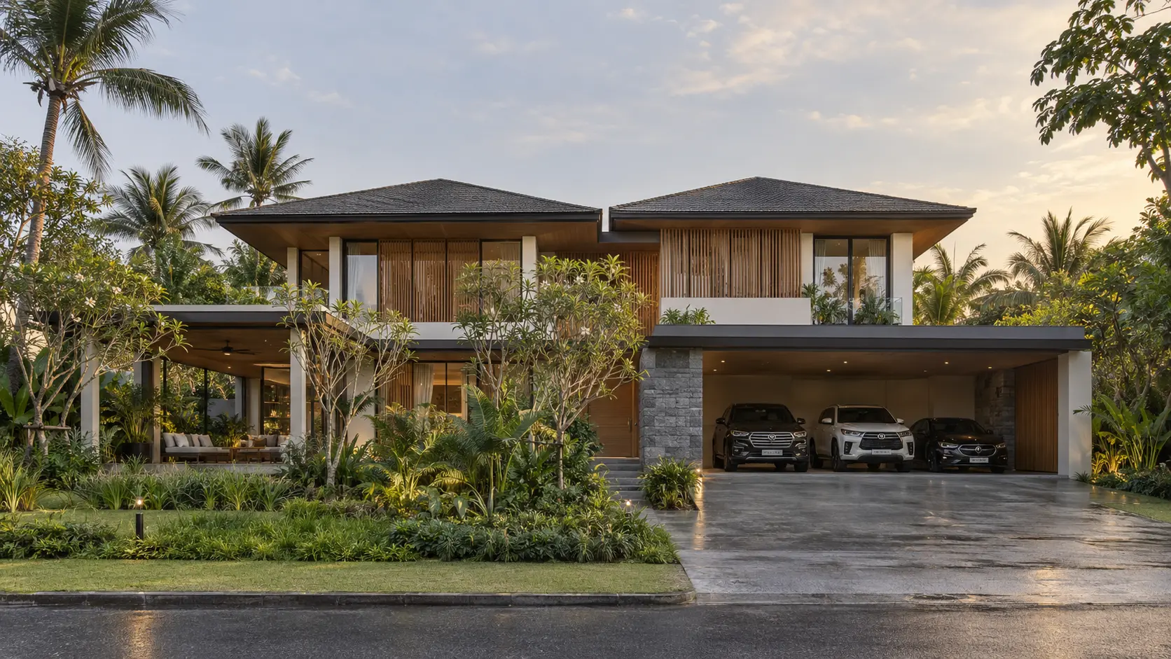 ภาพภายนอกบ้านธารา บ้านสไตล์Modern Tropical พร้อมสวนและที่จอดรถ