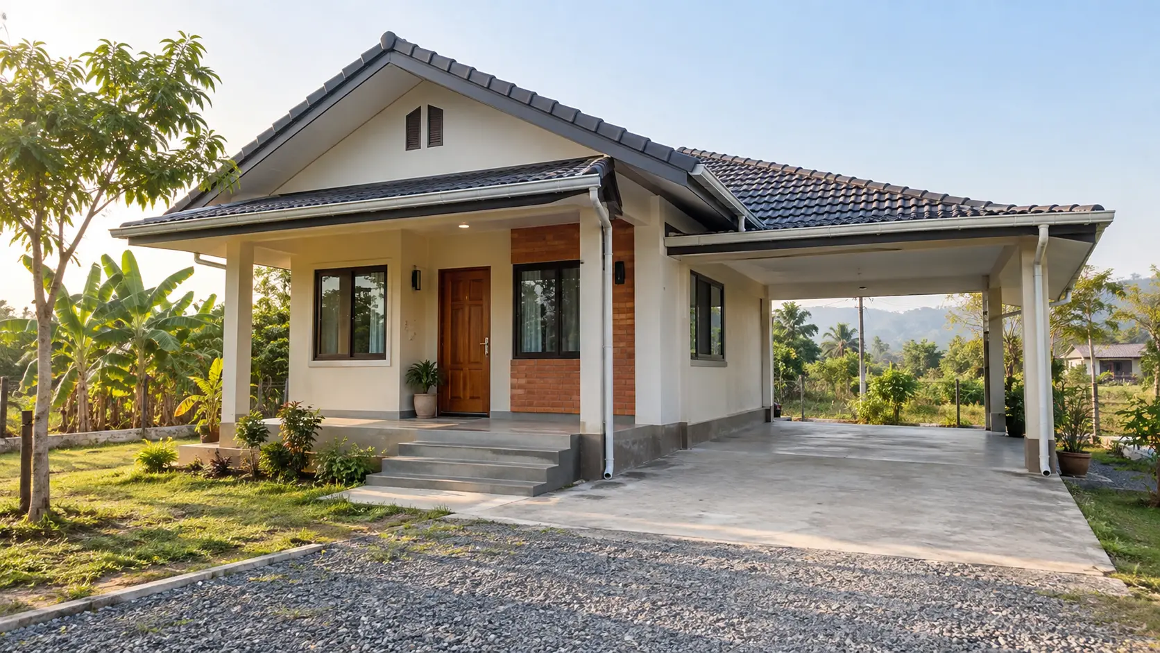 ภาพภายนอกบ้านทุ่ง บ้านสไตล์Modern Tropical พร้อมสวนและที่จอดรถ