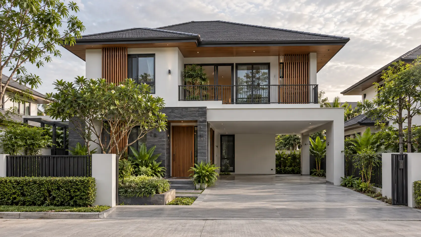 ภาพภายนอกบ้านวายุ บ้านสไตล์Modern Tropical พร้อมสวนและที่จอดรถ